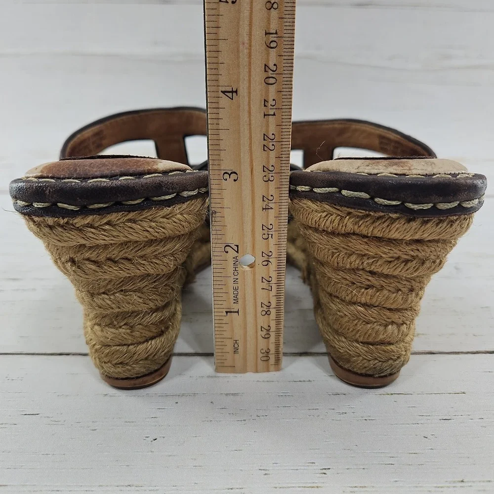 Born Womens 6 36.5 Wedge Heel Sandals Shoes Brown Leather Jute Espadrilles Heels